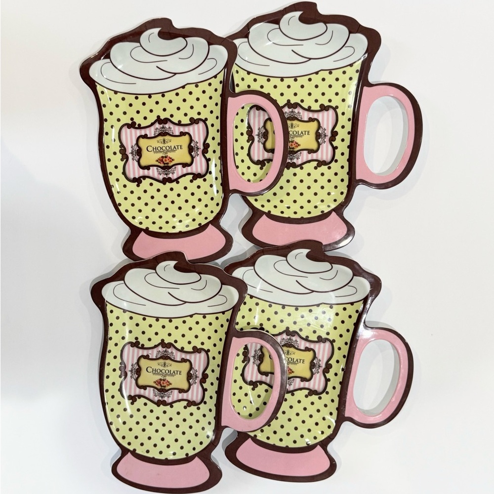 Coffee Hot Chocolate Mug Shaped Serving Dessert Trays Set of 4